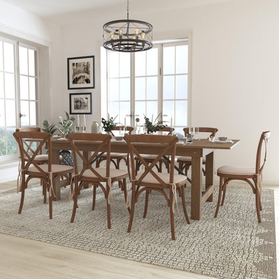 HERCULES Series 8' x 40'' Folding Farm Table Set with 8 Cross Back Chairs and Cushions - View 2