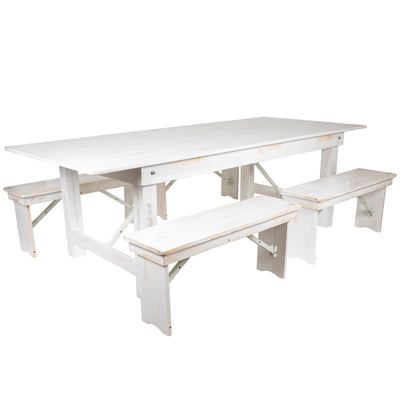 HERCULES Series 8' x 40'' Folding Farm Table and Four 40.25"L Bench Set - View 1