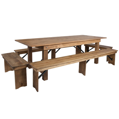 HERCULES Series 8' x 40'' Folding Farm Table and Four Bench Set - View 1