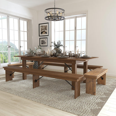 HERCULES Series 8' x 40'' Folding Farm Table and Four Bench Set - View 2