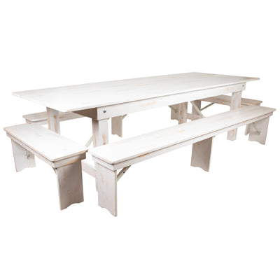 HERCULES Series 9' x 40" Folding Farm Table and Four Bench Set - View 1