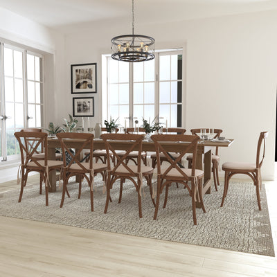 HERCULES Series 9' x 40'' Folding Farm Table Set with 10 Cross Back Chairs and Cushions - View 2