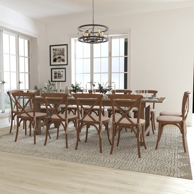 HERCULES Series 9' x 40'' Folding Farm Table Set with 12 Cross Back Chairs and Cushions - View 2