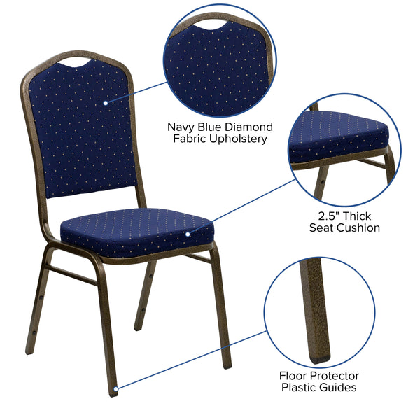 TYCOON Series Crown Back Stacking Banquet Chair in Black Patterned Fabric -  Gold Vein Frame