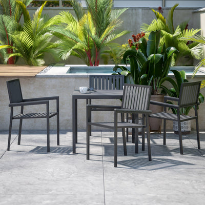 Harris Commercial 5 Piece Indoor-Outdoor Table and Chairs, Square Table with Poly Resin Top, 4 Metal Chairs with Poly Resin Backs & Seats - View 2