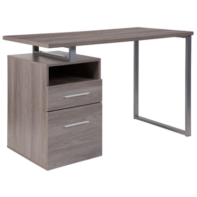 Harwood Desk with Two Drawers and Metal Frame - View 1