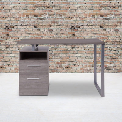 Harwood Desk with Two Drawers and Metal Frame - View 2