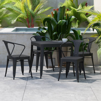Helvey Commercial 5 Piece Indoor-Outdoor Table and Chairs, 31.5" Square Table with Poly Resin Top, 4 Metal Chairs with Poly Resin Seats - View 2