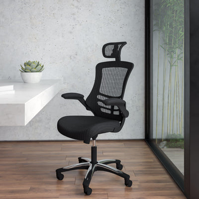 High-Back Black Mesh Swivel Ergonomic Executive Office Chair with Flip-Up Arms and Adjustable Headrest - View 2