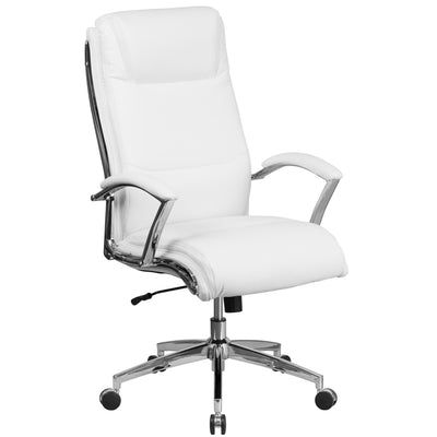 High Back Designer Smooth Upholstered Executive Swivel Office Chair with Chrome Base and Arms - View 1