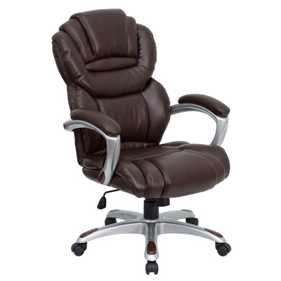 High Back Executive Swivel Ergonomic Office Chair with Accent Layered Seat and Back and Padded Arms - View 1