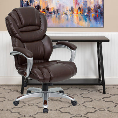 High Back Executive Swivel Ergonomic Office Chair with Accent Layered Seat and Back and Padded Arms - View 2