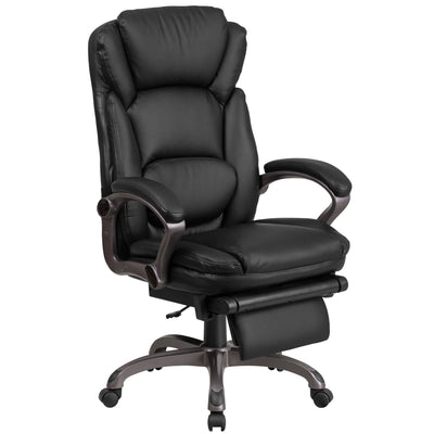 High Back LeatherSoft Executive Reclining Swivel Office Chair with Outer Lumbar Cushion and Arms - View 1