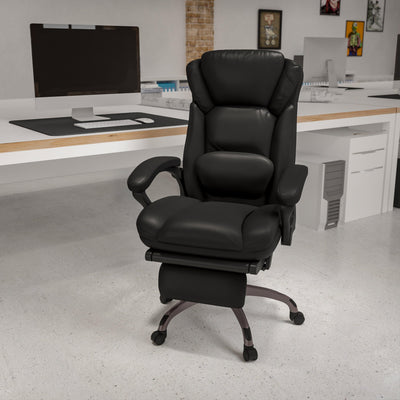 High Back LeatherSoft Executive Reclining Swivel Office Chair with Outer Lumbar Cushion and Arms - View 2