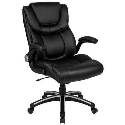 High Back LeatherSoft Executive Swivel Office Chair with Double Layered Headrest and Open Arms - View 1