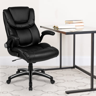 High Back LeatherSoft Executive Swivel Office Chair with Double Layered Headrest and Open Arms - View 2