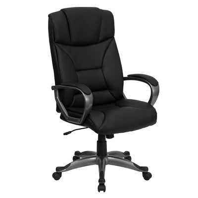 High Back LeatherSoft Executive Swivel Office Chair with Lip Edge Base and Arms - View 1