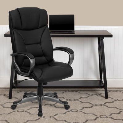 High Back LeatherSoft Executive Swivel Office Chair with Lip Edge Base and Arms - View 2