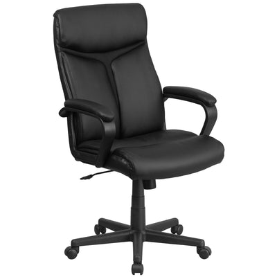 High Back LeatherSoft Executive Swivel Office Chair with Slight Mesh Accent and Arms - View 1