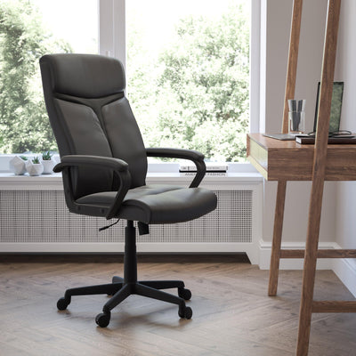 High Back LeatherSoft Executive Swivel Office Chair with Slight Mesh Accent and Arms - View 2