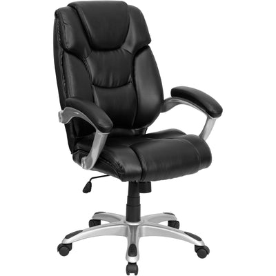 High Back LeatherSoft Layered Upholstered Executive Swivel Ergonomic Office Chair with Silver Nylon Base and Arms - View 1