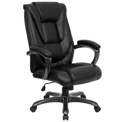 High Back LeatherSoft Layered Upholstered Executive Swivel Ergonomic Office Chair with Smoke Metal Base and Padded Arms - View 1