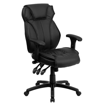 High Back LeatherSoft Multifunction Executive Swivel Ergonomic Office Chair with Lumbar Support Knob with Arms - View 1