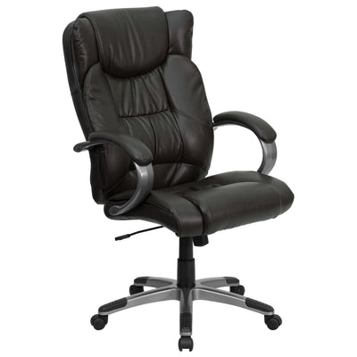 High Back LeatherSoft Soft Ripple Upholstered Executive Swivel Office Chair with Titanium Nylon Base and Loop Arms - View 1