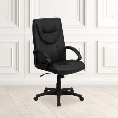 High Back Leather Executive Swivel Office Chair with Distinct Headrest and Arms - View 2