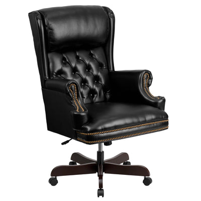High Back Traditional Tufted LeatherSoft Executive Swivel Ergonomic Office Chair with Oversized Headrest and Nail Trim Arms - View 1