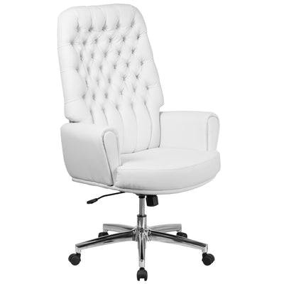 High Back Traditional Tufted LeatherSoft Executive Swivel Office Chair with Silver Welt Arms - View 1