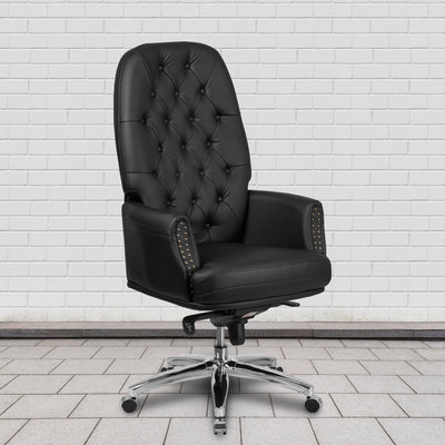 High Back Traditional Tufted LeatherSoft Multifunction Executive Swivel Ergonomic Office Chair with Arms - View 2
