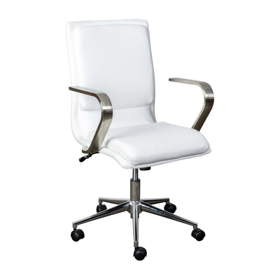 James Mid-Back Designer Executive Upholstered Office Chair with Brushed Metal Base and Arms - View 1