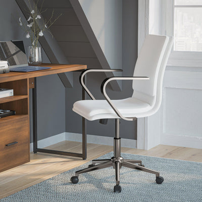 James Mid-Back Designer Executive Upholstered Office Chair with Brushed Metal Base and Arms - View 2