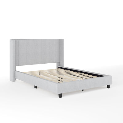 Kay Upholstered Platform Bed with Channel Stitched Wingback Headboard and Cushioned Siderails, Wood Slat Foundation, No Box Spring Needed - View 1