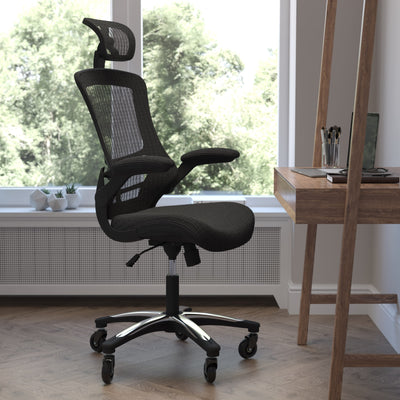 Kelista High-Back Swivel Ergonomic Executive Office Chair with Flip-Up Arms and Roller Wheels - View 2