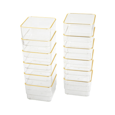 Kerry 12 Pack Plastic Stackable Office Desk Drawer Organizers with Metallic Trim, 3" x 3" - View 1