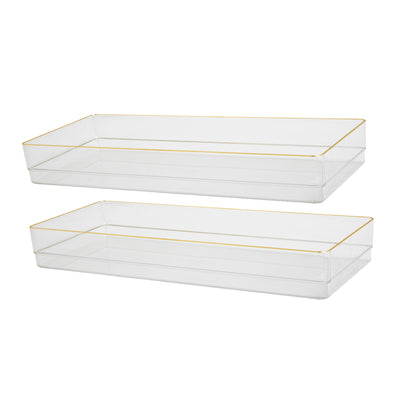 Kerry 2 Pack Plastic Stackable Office Desk Drawer Organizers with Metallic Trim, 15" x 6" - View 1