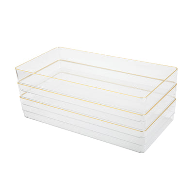 Kerry 3 Pack Plastic Stackable Office Desk Drawer Organizers with Metallic Trim, 12" x 6" - View 1