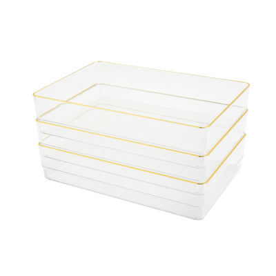 Kerry 3 Pack Plastic Stackable Office Desk Drawer Organizers with Metallic Trim, 9" x 6" - View 1