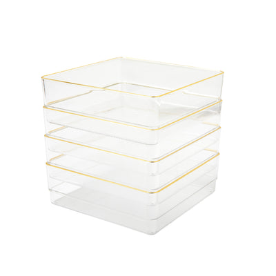 Kerry 4 Pack Plastic Stackable Office Desk Drawer Organizers with Metallic Trim, 6" x 6" - View 1