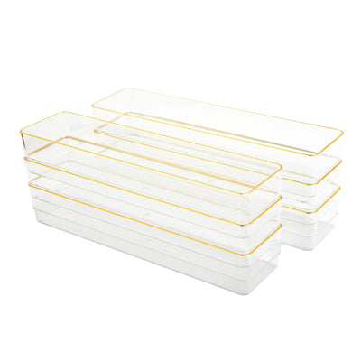 Kerry 6 Pack Plastic Stackable Office Desk Drawer Organizers with Metallic Trim, 12" x 3" - View 1