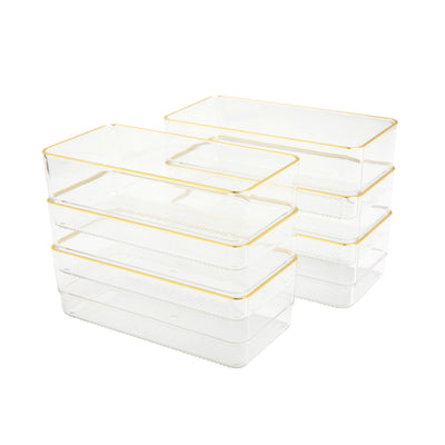 Kerry 6 Pack Plastic Stackable Office Desk Drawer Organizers with Metallic Trim, 6" x 3" - View 1