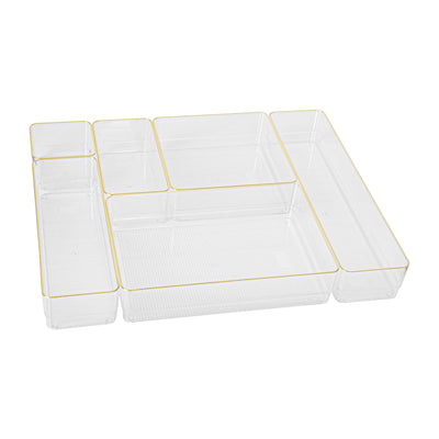 Kerry Plastic Stackable Office Desk Drawer Organizers with Metallic Trim, Various Sizes, Set of 6 - View 1