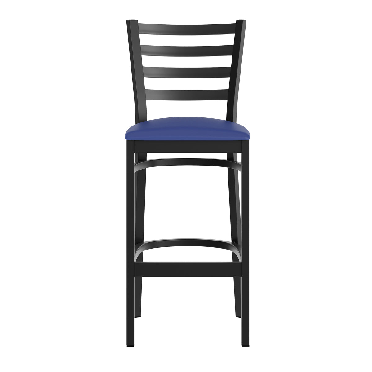 Blue Vinyl Seat/Black Metal Frame |#| Black Ladder Back Metal Restaurant Barstool - Blue Vinyl Seat