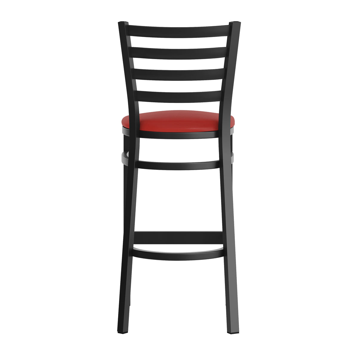 Red Vinyl Seat/Black Metal Frame |#| Black Ladder Back Metal Restaurant Barstool - Red Vinyl Seat