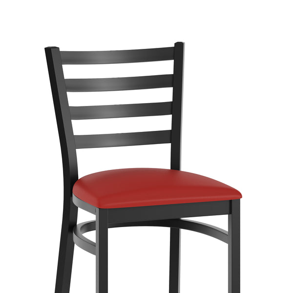 Red Vinyl Seat/Black Metal Frame |#| Black Ladder Back Metal Restaurant Barstool - Red Vinyl Seat