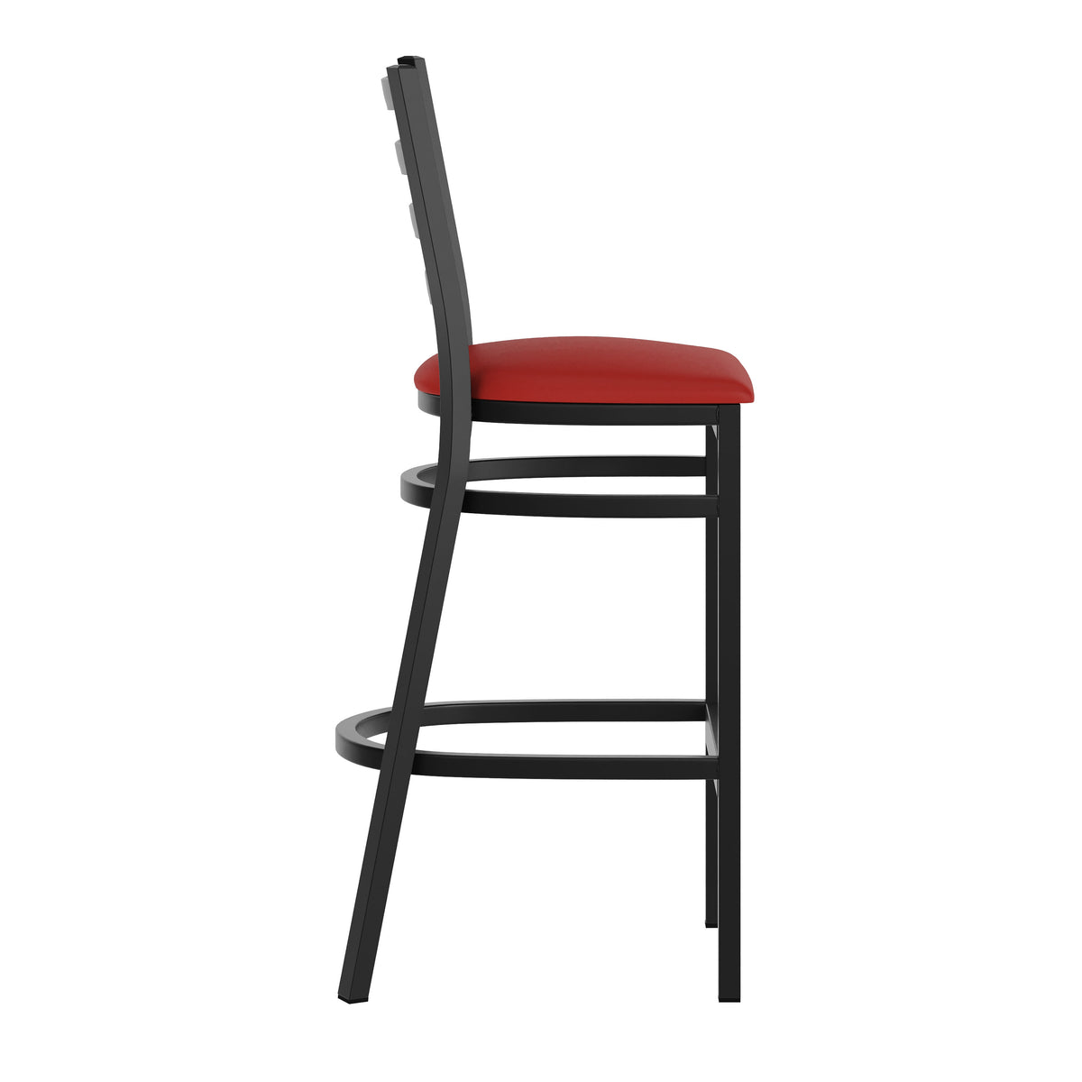 Red Vinyl Seat/Black Metal Frame |#| Black Ladder Back Metal Restaurant Barstool - Red Vinyl Seat