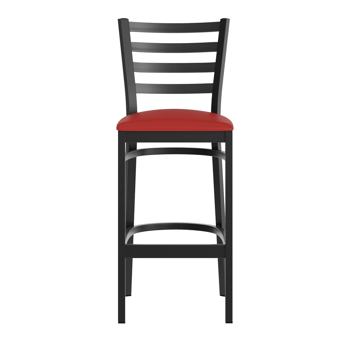 Red Vinyl Seat/Black Metal Frame |#| Black Ladder Back Metal Restaurant Barstool - Red Vinyl Seat