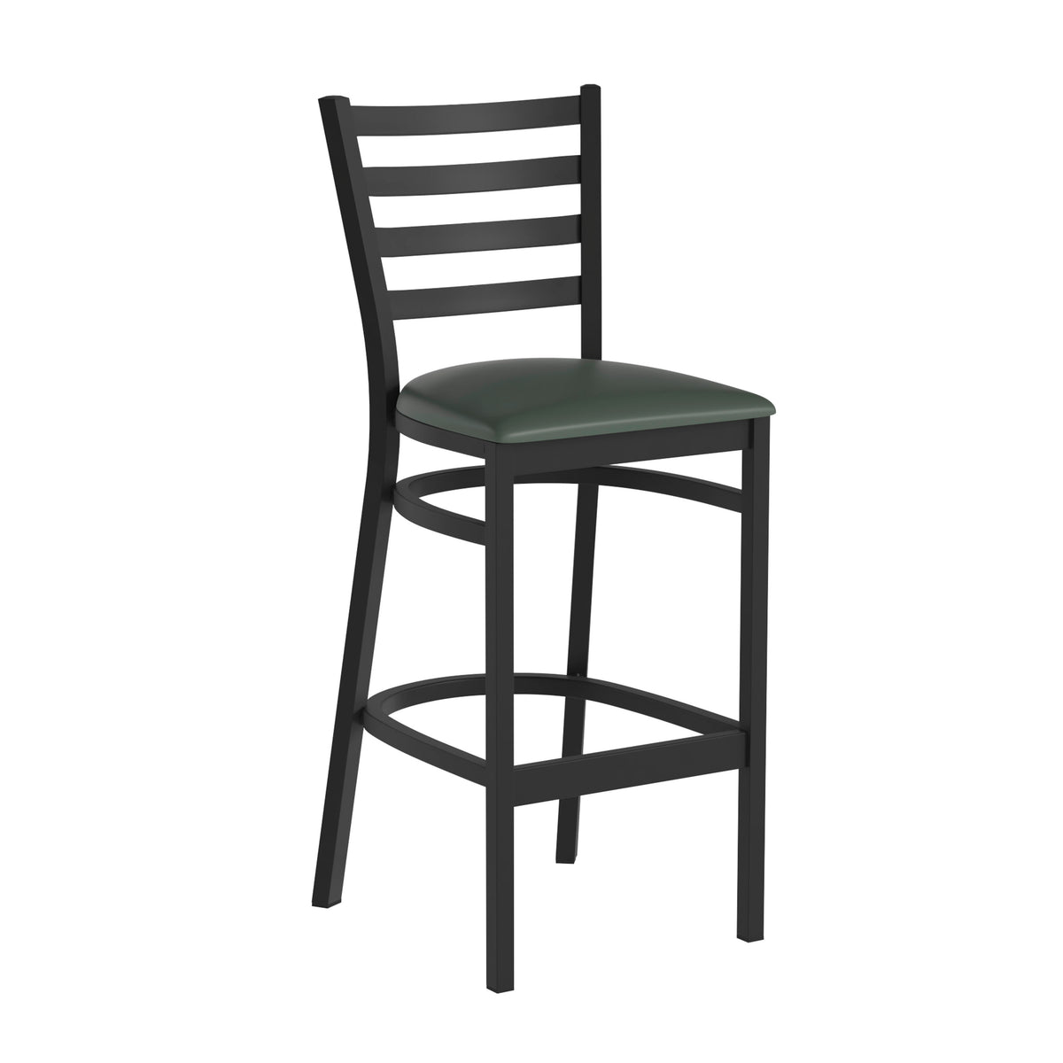 Green Vinyl Seat/Black Metal Frame |#| Black Ladder Back Metal Restaurant Barstool - Green Vinyl Seat